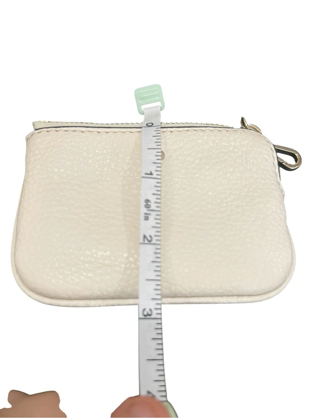 kate spade mini Pebbled Leather Zip Coin Pouch in Cream with Gold Spade